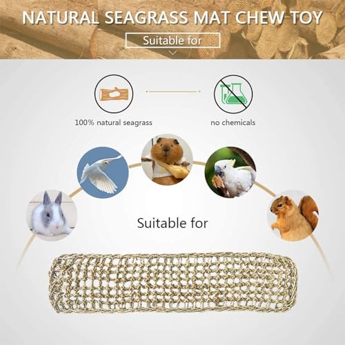 Bird Seagrass Mat 39.4×7" Long Natural Macaw Woven Net Hammock Hanging on Parrot Cage with Hooks Climbing Ladder Swing Chew Toys for Cockatoo Large Parrot Supplies - size: 1Pc 39.4" × 7"