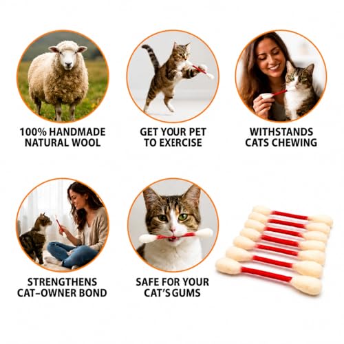 Glaciart One Swabs Cat Toys with Catnip - 12 Pk | Durable for Chew, Cute Cat Toys Interactive Kitty for Boredom, Exercise, & Play | Filled w/Organic Catnip for Anxiety & as Digestive Aid | Gift Idea - color: Red Swabs 12pcs, size: Regular