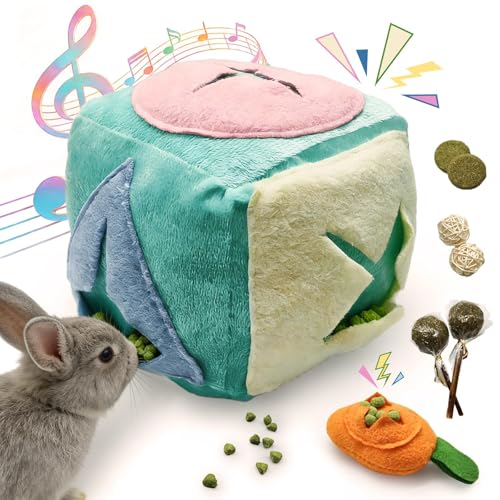 Rabbit Foraging Toy with Bell,Puzzle Feed Game Guinea Pig Fun Enrichment Toys Boredom Relief,Washable Snuffle Interactive Treat Ball Dispenser Exercise Bunny Toys for Indoor Bunnies(Blue) - color: Blue
