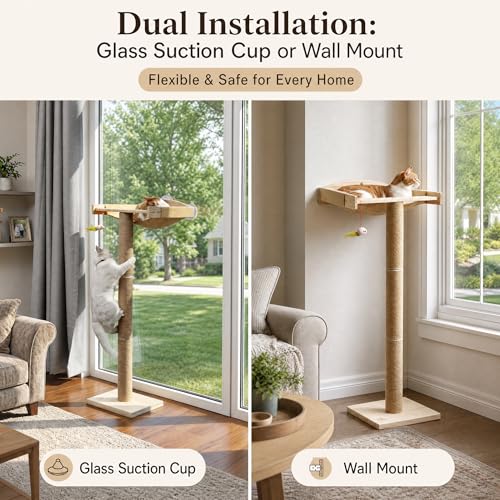 Cat Window Perch with Scratching Post, 46-Inch Tall Climbing Tree & Hammock - size: standard