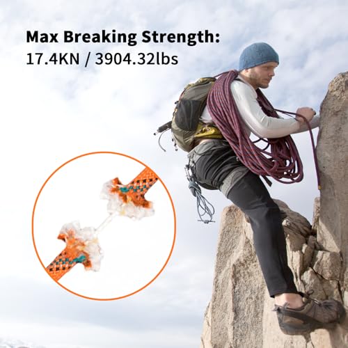 AOLEBA 8.5mm Static Climbing Rope, Outdoor Rock Climbing Ropes, Heavy Duty Rappelling Rope for Fire Rescue, Escape, 10M(32Ft) 20M(64Ft) 30M(96Ft) Ice Climbing Equipment & Parachute Accessories - color: Orange, size: 96FT