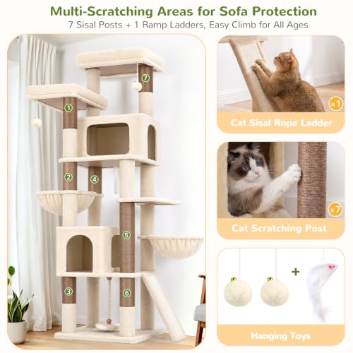 Globlazer 75in Tall Cat Tree Tower for Indoor Cats, F75B, Beige - color: Beige