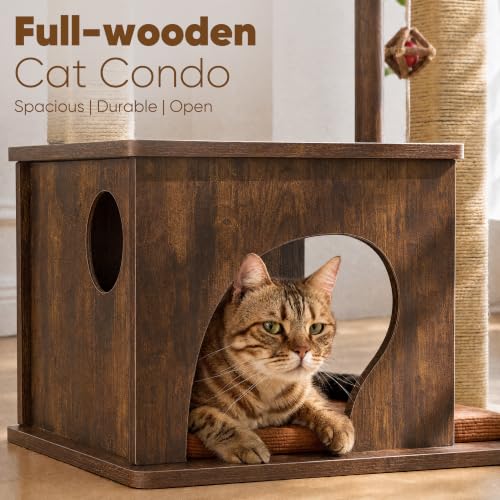 FUKUMARU Retro-Modern Cat Tree, 4 in 1 Large Cat Tower with Hammock & Condo