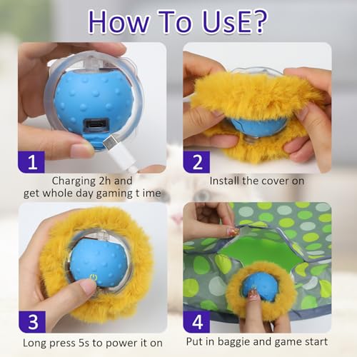 Giociv Interactive Cat Toys Ball Fast Rolling in Pouch, Motion Activate Chirping Cat Toy Hide and Seek Mouse Catching Game (Green Polka dot) - color: Green polka dot