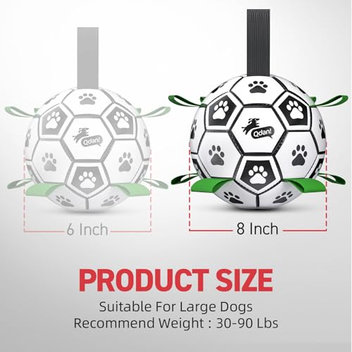 QDAN Dog Soccer Balls Toy with Bell Inside, Squeaky Ball for Large Dogs - color: Squeaky Green, size: Large Size 3 (8 Inch)
