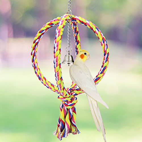 Litewoo Bird Swing Rope Perch Stand 2 Rings Toy for Parrots, L - color: Large