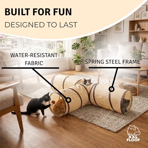 Large 3-Way Cat Tunnel, Collapsible Pet Play Tube with Toys