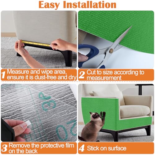 Cat Scratch Furniture Protector - 118" x 13.8" Trimmable Self-Adhesive Cats Claws Scratch Pads, DIY Cat Climbing Couch Protector for Scratch Post Cat Tree Replacement Indoor (Green) - color: Green, size: 13.8" x 118"
