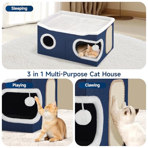 Shikha Extra Large Cat House Bed for Multi Cats with Scratch Pad Blue - color: Blue, size: Extra Large
