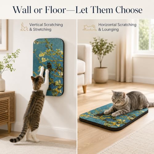 Cat Wall Scratcher, Art Cat Scratching Board for Indoor Cats - color: Almond Blossom New