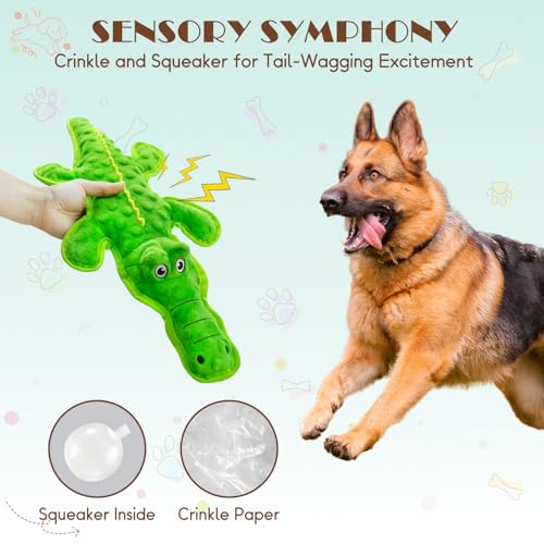 No Stuffing Dog Squeak Toys, Chew Toys for Small, Large Puppies Crocodile - color: Green