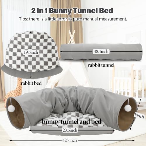 BWOGUE Bunny Tunnel Bed, 2-in-1 Rabbit Tunnel Hideout with Mat, Gray - color: Gray