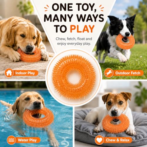 Squeaky Dog Toys for Aggressive Chewers, Floating Donut Ring for Large Dogs - color: Crystal Orange