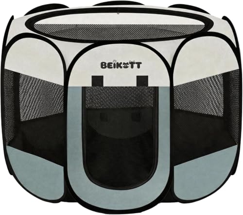 Dog Cat Playpen, Puppy Pet Crate Tent Cage, Home Enclosure Kennel - color: Grey, size: L(45"L x 45"W x 23"H)