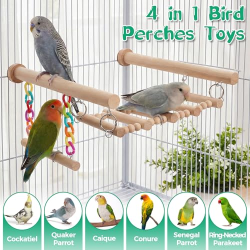 Parrot Climbing Ladders, Wooden Bird Perches Ladder with Swing Chain