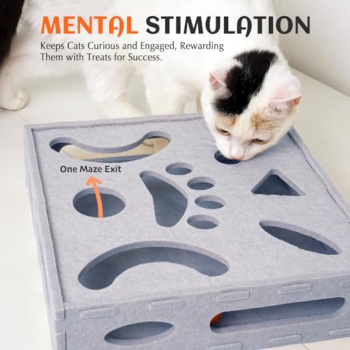 PETKARAY Felt Cat Puzzle Toy, Interactive Cat Toys for Indoor Cats, Interactive Maze for Kitten Felt Puzzle Box with Ball, Grey - color: Grey, size: Cat Puzzle Toy Box