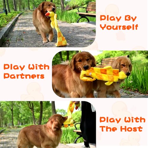 Mihachi Dog Squeaky Toys 16 Squeakers for Aggressive Chewers, Tough Interactive Tug of War Dog Toy-Squeaky Chew Toy for Small,Medium,Large Breed No Stuffing Duck Toy, Fun Long Toys 27 Inches - color: Yellow