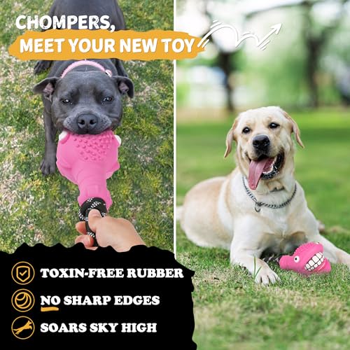 Pufferfish Shape Rubber Dog Toy with Detachable Squeaky Tennis Ball & Rope, Interactive Durable Chew Toys for Dogs, Safe Non-Toxic Material, Clean Teeth Design (Red) - color: Red