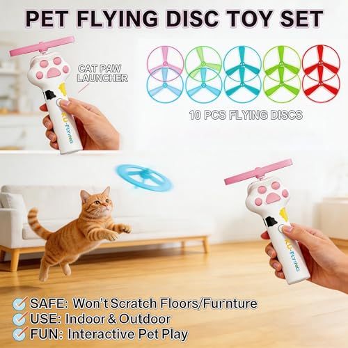 Cat Toy Disc,Interactive Cat Fetch Toy Flying Discs for Pet with 10 Discs - color: 10pc