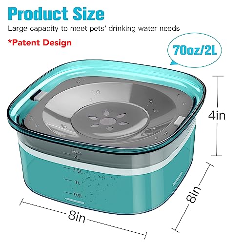 UPSKY 70oz Dog Water Bowl, No Spill Slow Drinking Feeder for Messy Drinker - color: E-Green, size: 2 L