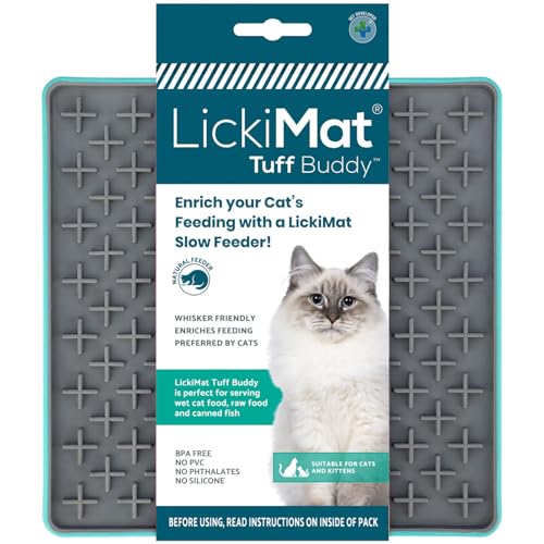 LickiMat Tuff Cat, Heavy-Duty Buddy, Cat Slow Feeder Lick Mat, Boredom Anxiety Reducer; for Food, Treats, Yogurt, or Peanut Butter. Fun Alternative to a Slow Feed Bowl or Dish, Turquoise