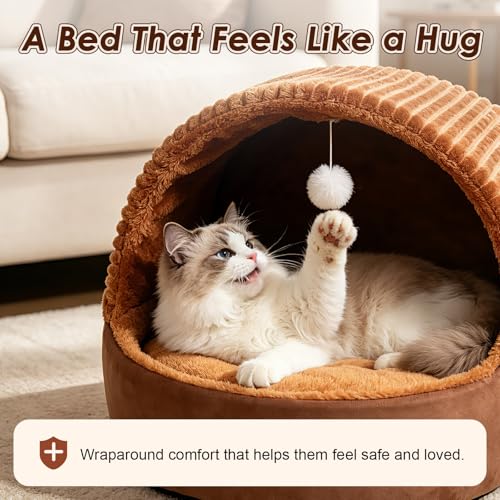 Cat Bed Cave with Pillow & Cat Toys, Cozy Cat Beds for Indoor Cats - size: S-15.7IN