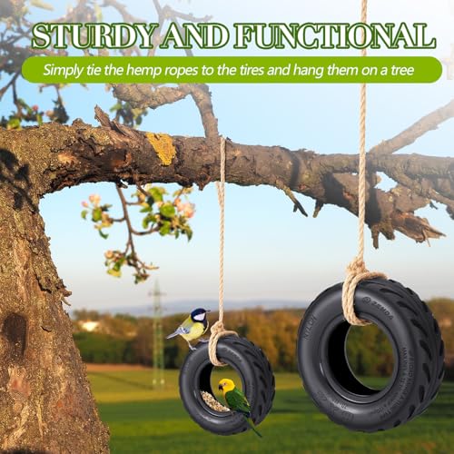 2 Pcs Tire Swing Bird Feeder for Outdoor Hanging 6 x 2 Inches with Rope Special Tire Bird Feeder Seed Catcher for Funny Swing Outside Gift Spring Gifts