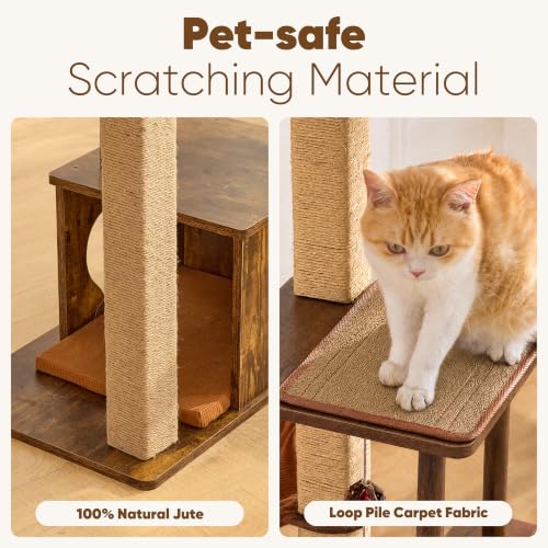 FUKUMARU Retro-Modern Cat Tree, 4 in 1 Large Cat Tower with Hammock & Condo