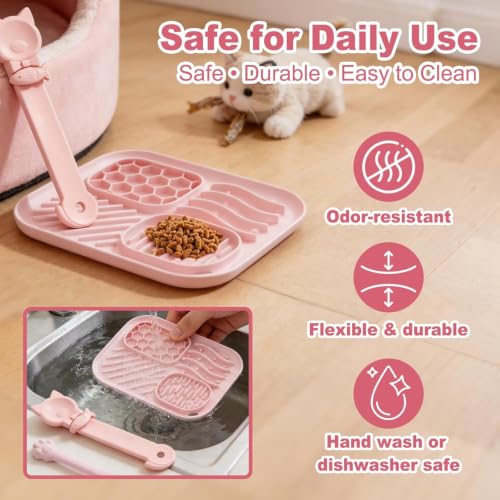 AZY 3-Piece Slow Feeder Cat Bowl Set with Strong Suction Cups - color: pink