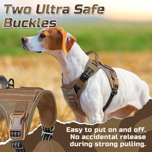 rabbitgoo Tactical Dog Harness for Medium, No Pull Military Service Vest - color: Brown, size: Medium