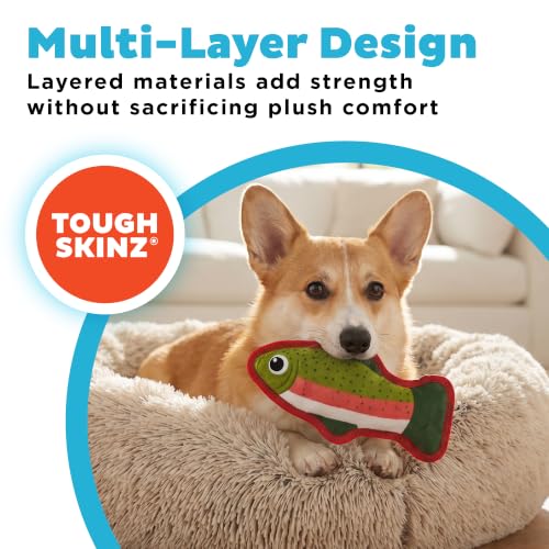 Outward Hound Tough Skinz Dog Toy with Jumbo Squeaker, Trout, 9.5" - color: Green Trout, size: Medium