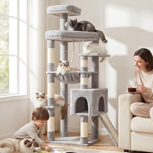 Heybly 64.2" Heavy-Duty Cat Tree for Large Cats with Wide Base HCT027W - color: Light Gray, size: 64.2 inch