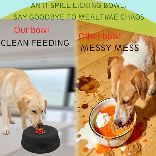 Slow Feeder Dog Bowls,Paw Clam Lick Bowl for Liquid and Thick Treat, Lick Toy for Dog,Licking Bowl with Rolling Ball for Relieve Boredom and Anxiety,Cleaning Brush and Cloth Set (Black) - color: black