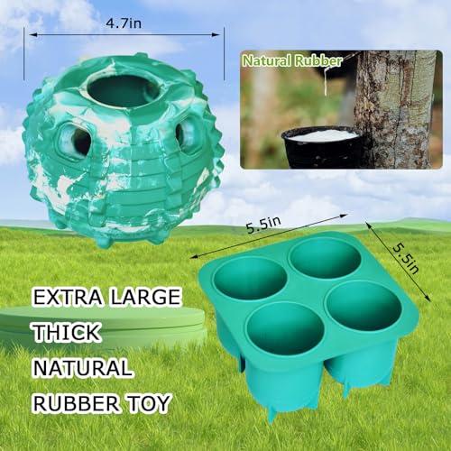 XHX Dog Toy, Durable Large Dog Toys, Freezable Fillable Rubber Dog Toys, Interactive Dog Puzzle Play Toy, Stopper+Silicone Treat Tray (Large, Green and White) - color: green white, size: Large