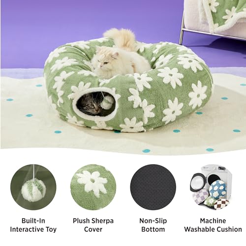 Lesure Donut Cute Jacquard Cat Tunnel Bed Kitten Toys for Puppy Bunny - color: Flower Garden Green, size: Standard (33.5"L x 33.5"W x 10"H)