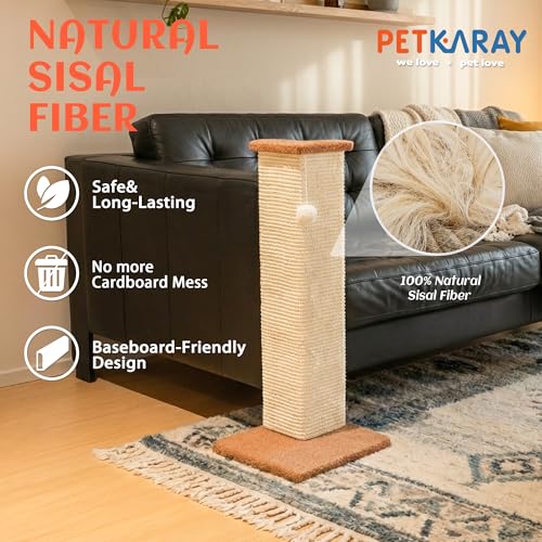 PETKARAY Couch Corner Cat Scratcher, 28.5" Sisal Scratching Post for Indoor Cats, Corner Wall Scratch Pad for Furniture Protection, Plush Base, Large - size: Large