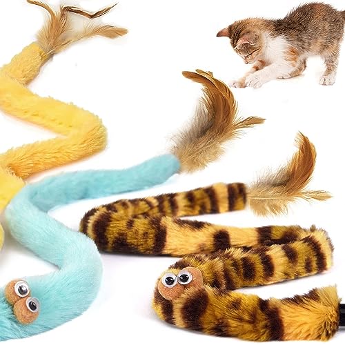 Cat Toys for Indoor Toys,Rainbow Cat Wand Toys,Feather Flips Plush Ball Cat Toys,Interactive Feather Toy for Teaser Play and Chase Exercise with Kitten 3 Pack (Pack 3) - color: pack 3