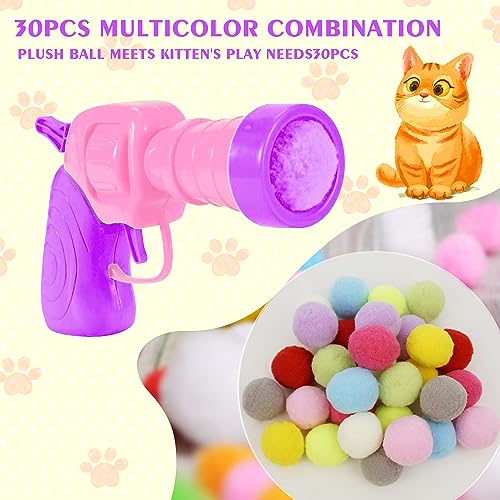 Mewlmart Interactive Cat Toys for Indoor Cats Pink Cat Pom Pom Balls Plush Ball Launcher Cat Fetch Toy Enrichment Toys 30 Balls - size: Pink 30 balls