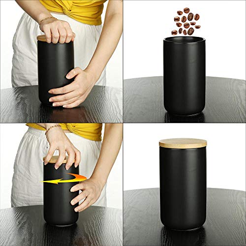YYW Ceramic Food Storage Jar Canister with Airtight Wooden Lid, Modern Design Food Canisters Loose Tea Coffee Sugar Spice Nuts Snacks Seasonings Storage Jar Caddy (White 6.76oz/200ml) - color: White 7.03 oz/200 ml
