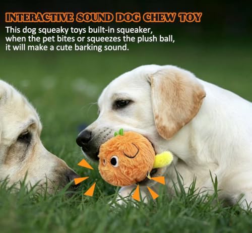Squeaky Plush Ball Dog Toys for Small Medium Dogs, 3'' Soft Fuzz Ball - color: Orange Dog