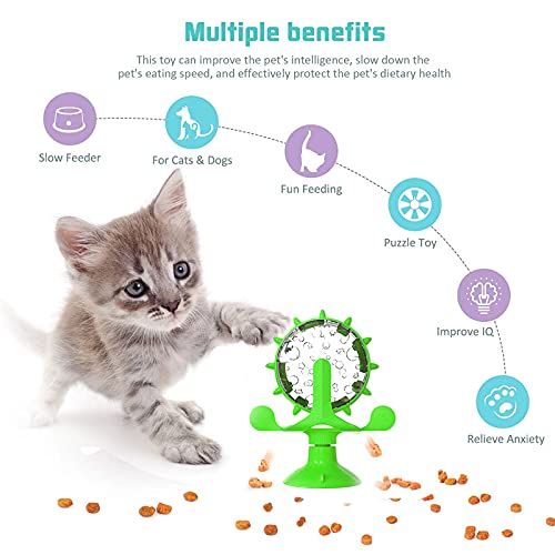 Interactive Cat Treat Leaking Toy for Small Dogs Original Slow Feeder Funny Dog Wheel Pet Products Accessories, Cat Treat Dispenser Toy Interactive Puzzle (Green) - color: Green