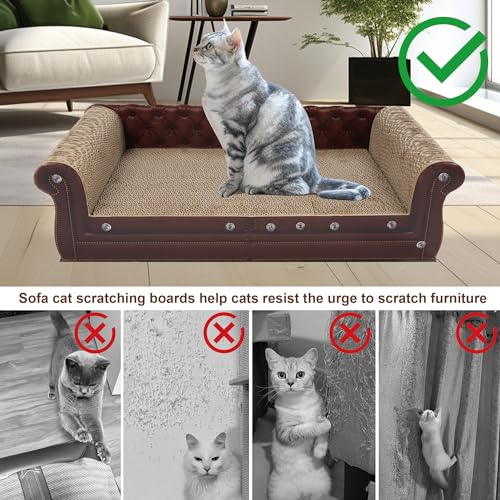 COOZMENT Scratching Sofa, Couch Shaped Thick Scratching Cardboard, Lounge Bed for Indoor Rest&Play, Sofa Scratcher Pad (Brown, 27.6" L X 12.2" W X 7.4" H) - color: Brown-Medium