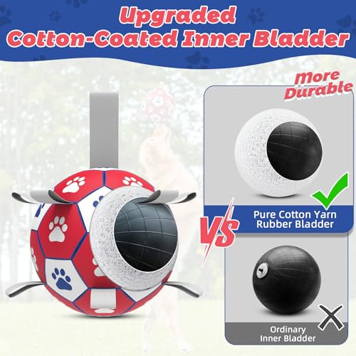 Diman Dog Balls with Straps, 7 Inch Dog Soccer Ball, Herding Ball for Dogs - color: Red, size: 7 Inch