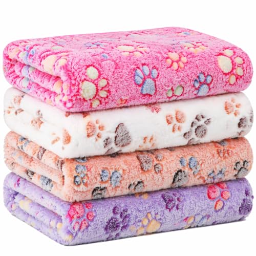 Tatuo 4 Pcs Fleece Dog Blankets for Puppy Cat, Mixed, 36 x 36 in, Paw - color: Mixed, size: 36 x 36 in