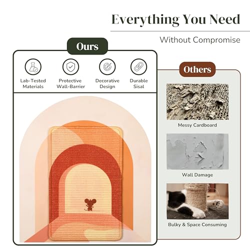 Wall Art Cat Scratcher - Boho Vertical Sisal Pad, Drill-Free Mount - color: Terracotta Boho Mouse