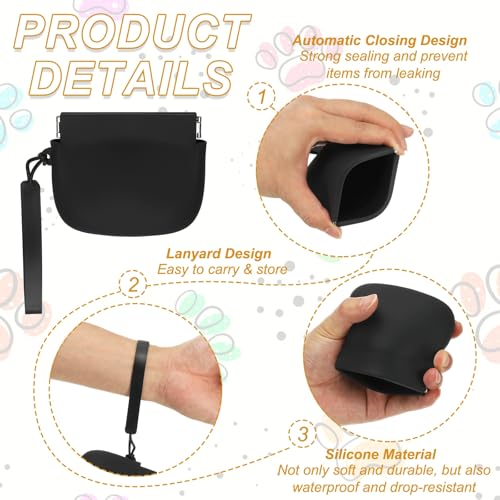 Silicone Dog Treat Pouch, Auto Closure, Pocket Size, Portable Walking Bag for Dog and Cat 4x3 Inch (Black/Gray, 2Pcs), Intended for Pet Travel/Training/Walking - color: Black/Gray