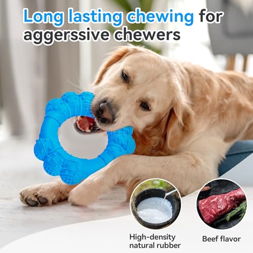 Indestructible Dog Chew Ring Toys for Aggressive Chewers, Super Chewer Toy for Medium Large Dogs, Puppy Teething Rings for Relax, Interactive Dogs Toy, Heavy Duty Dog Teething Toys - color: Blue