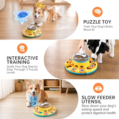 Dog Puzzle Toy 2 Levels, Slow Feeder, Pup Food Treat Feeding Dispenser for IQ Training and Entertainment for All Breeds,Blue with Pattern - color: Blue with Pattern