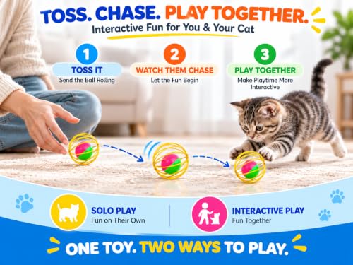 Cat Toys 6 Pack for Indoor Cats & Kittens, Metal Cage Balls with Mice & Bells, Colorful Jingle Bell Ball Toys, Interactive Mouse Toys for Swatting, Chasing & Pouncing