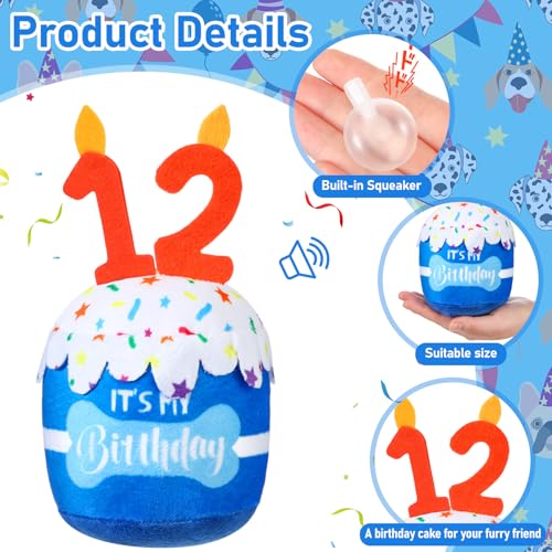 Dansydaisy Dog Birthday Cake Toy Squeaky Plush Gift,12th,Blue - color: Blue, style: 12th